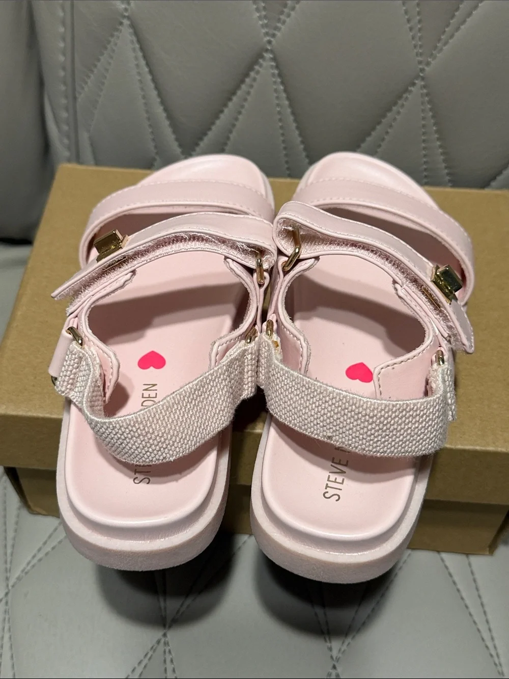 Steve Madden Kids Light Pink Velcro Strap Sandals with Gold Accents
